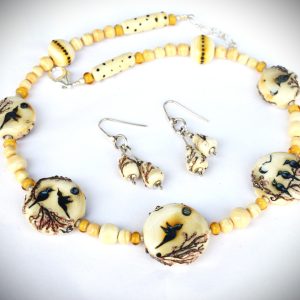 Parure "Oiseaux" irrisés-ivoire