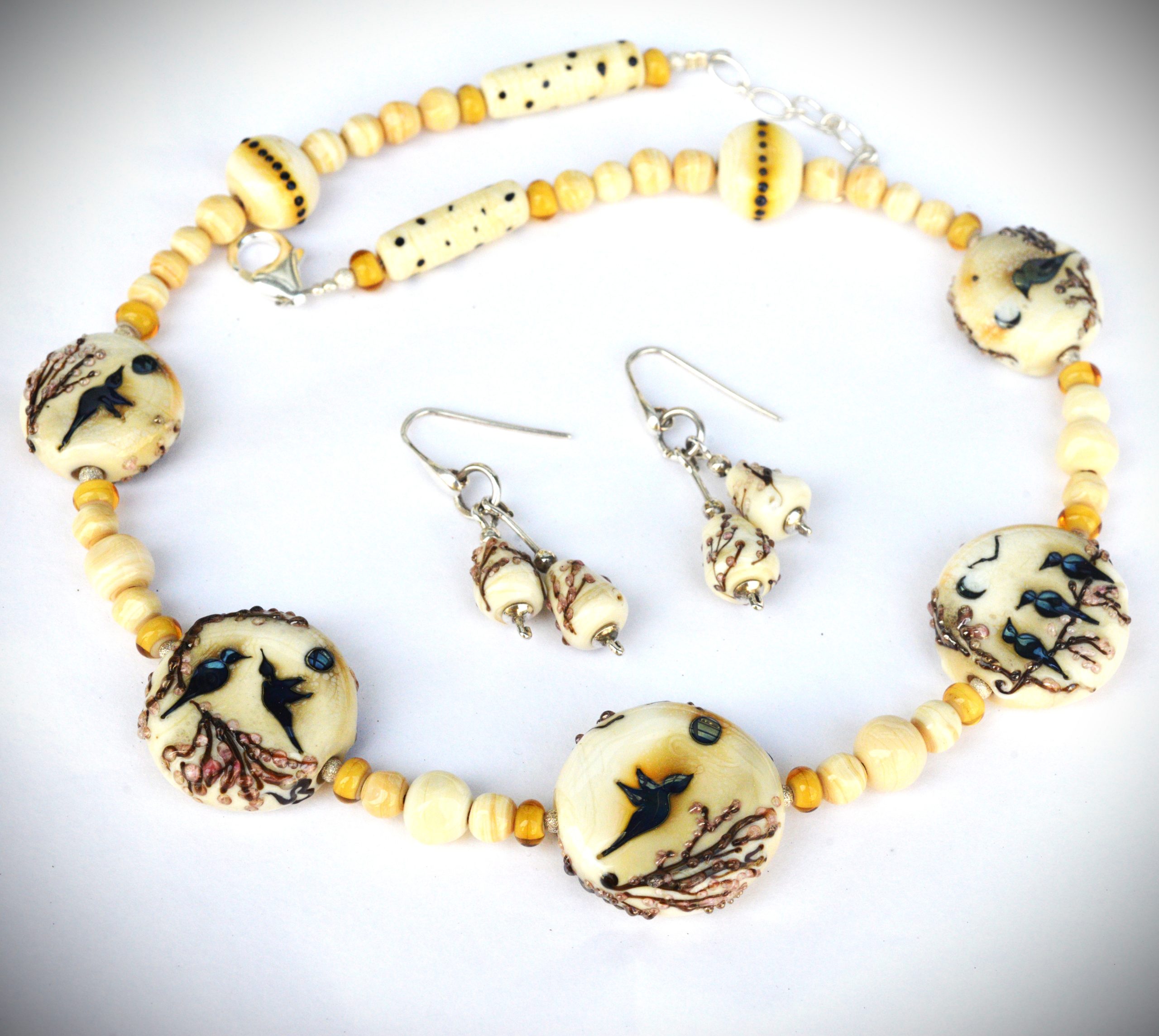 Parure "Oiseaux" irrisés-ivoire