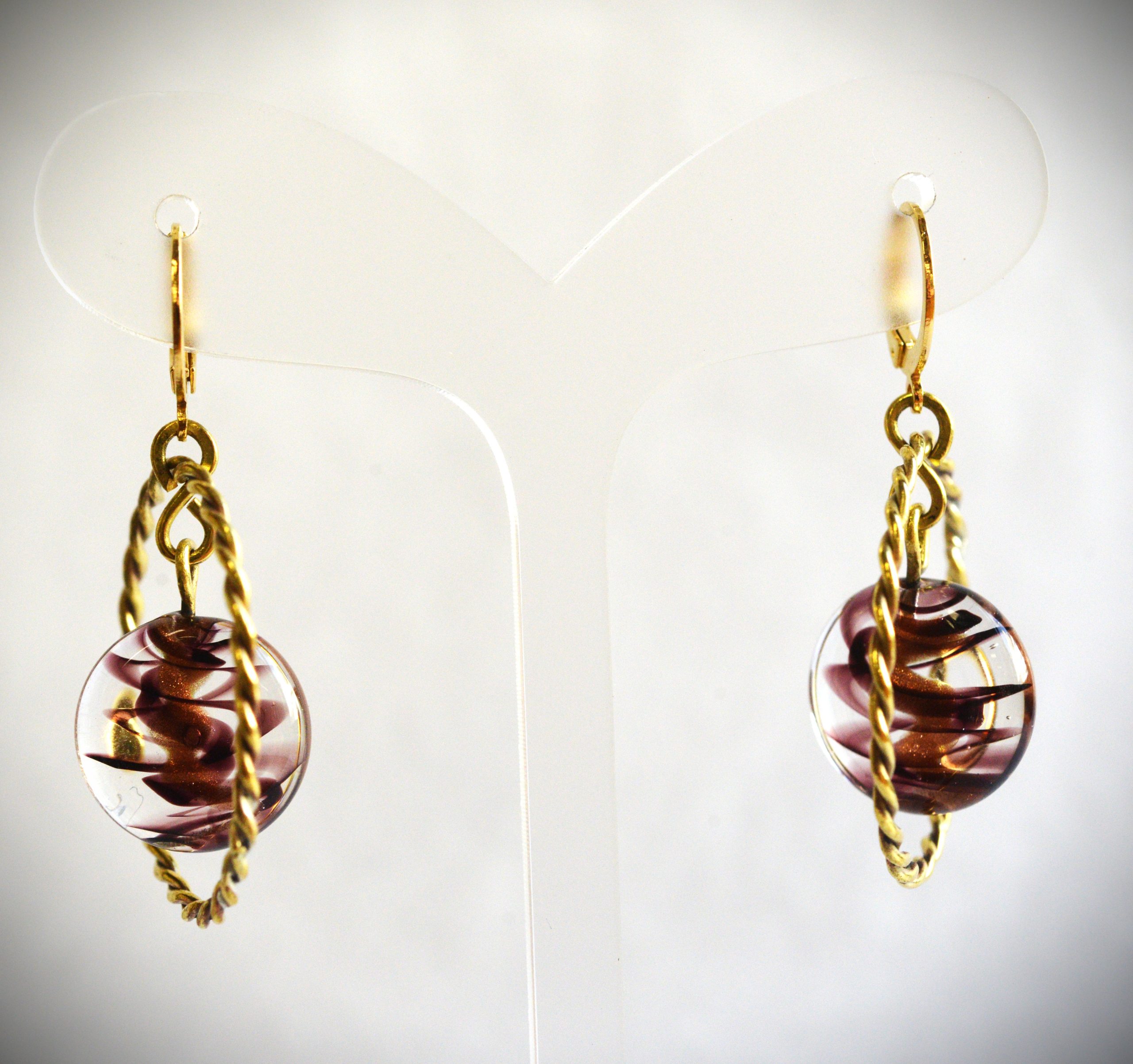 Boucles d'oreilles "Banancelles" spirales noir-doré – Image 2